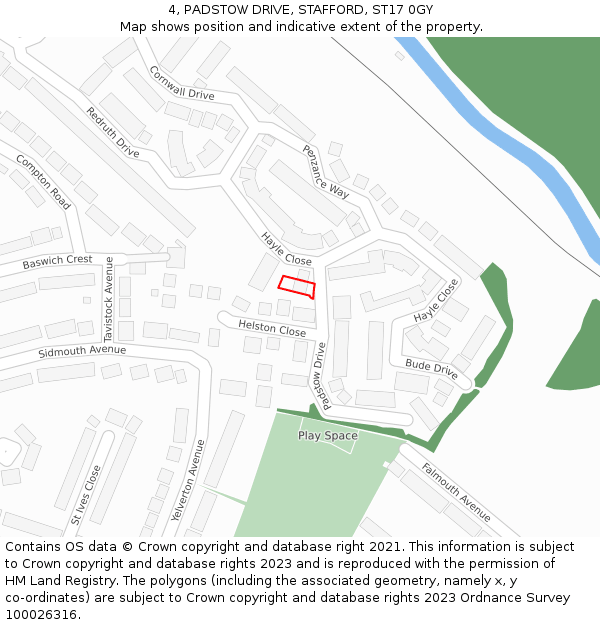 4, PADSTOW DRIVE, STAFFORD, ST17 0GY: Location map and indicative extent of plot