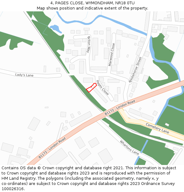 4, PAGES CLOSE, WYMONDHAM, NR18 0TU: Location map and indicative extent of plot