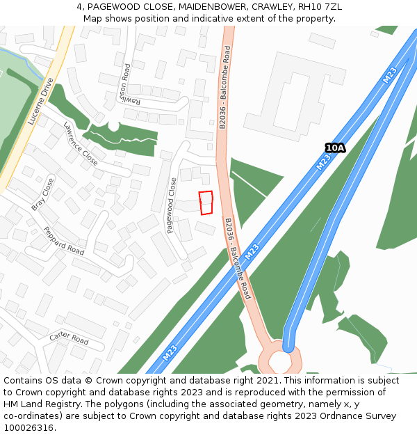 4, PAGEWOOD CLOSE, MAIDENBOWER, CRAWLEY, RH10 7ZL: Location map and indicative extent of plot