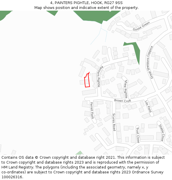 4, PAINTERS PIGHTLE, HOOK, RG27 9SS: Location map and indicative extent of plot