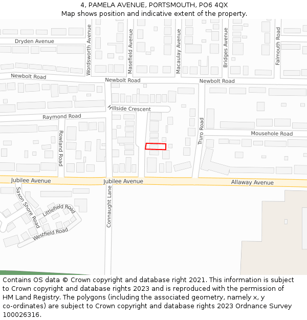 4, PAMELA AVENUE, PORTSMOUTH, PO6 4QX: Location map and indicative extent of plot