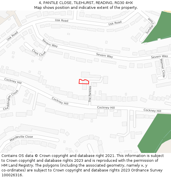 4, PANTILE CLOSE, TILEHURST, READING, RG30 4HX: Location map and indicative extent of plot