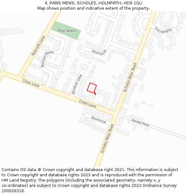 4, PARIS MEWS, SCHOLES, HOLMFIRTH, HD9 1QU: Location map and indicative extent of plot