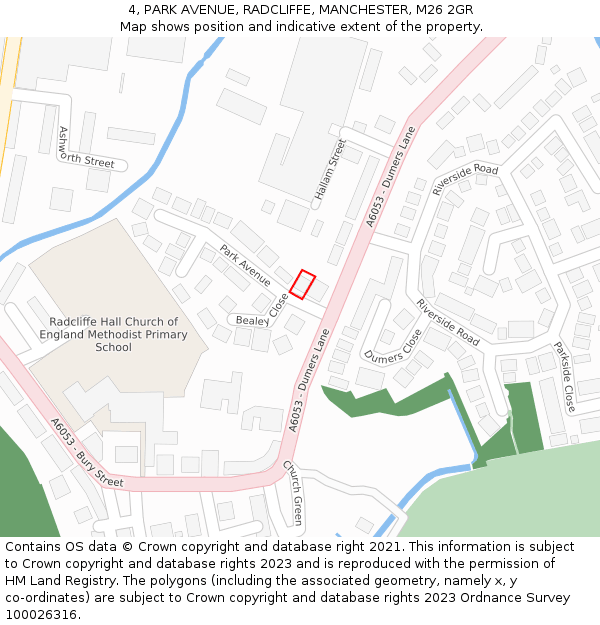 4, PARK AVENUE, RADCLIFFE, MANCHESTER, M26 2GR: Location map and indicative extent of plot