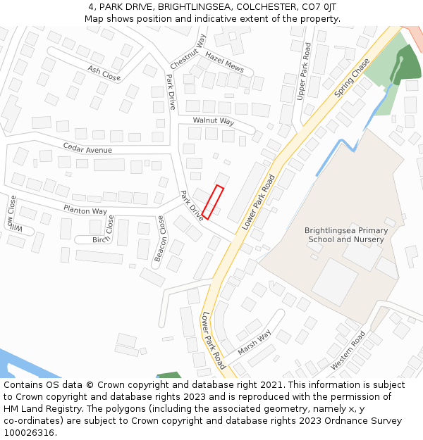 4, PARK DRIVE, BRIGHTLINGSEA, COLCHESTER, CO7 0JT: Location map and indicative extent of plot