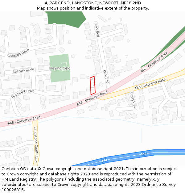 4, PARK END, LANGSTONE, NEWPORT, NP18 2NB: Location map and indicative extent of plot