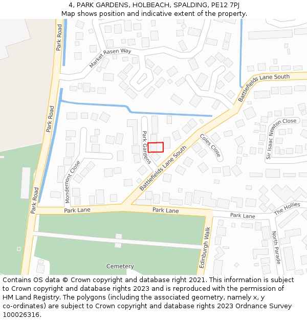 4, PARK GARDENS, HOLBEACH, SPALDING, PE12 7PJ: Location map and indicative extent of plot
