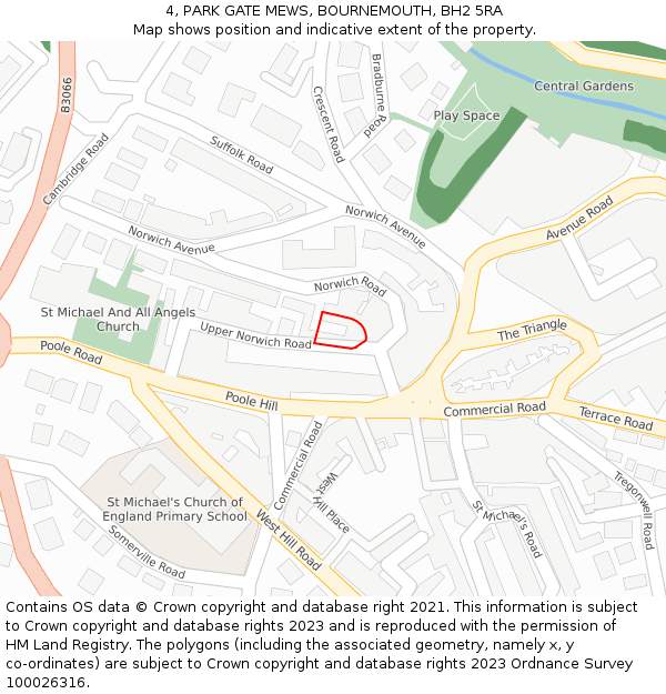 4, PARK GATE MEWS, BOURNEMOUTH, BH2 5RA: Location map and indicative extent of plot