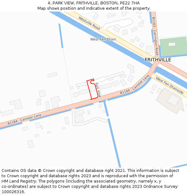 4, PARK VIEW, FRITHVILLE, BOSTON, PE22 7HA: Location map and indicative extent of plot