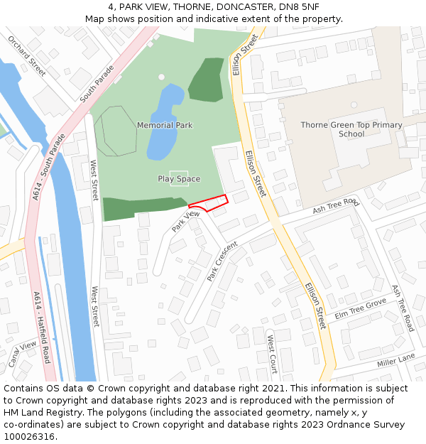 4, PARK VIEW, THORNE, DONCASTER, DN8 5NF: Location map and indicative extent of plot