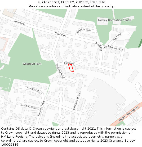 4, PARKCROFT, FARSLEY, PUDSEY, LS28 5UX: Location map and indicative extent of plot