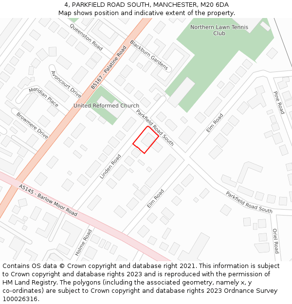4, PARKFIELD ROAD SOUTH, MANCHESTER, M20 6DA: Location map and indicative extent of plot