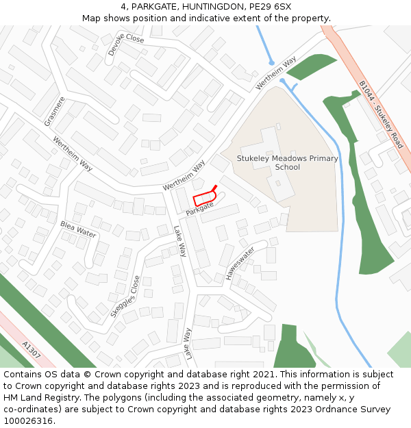 4, PARKGATE, HUNTINGDON, PE29 6SX: Location map and indicative extent of plot