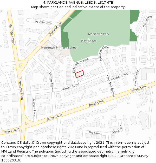 4, PARKLANDS AVENUE, LEEDS, LS17 6TB: Location map and indicative extent of plot