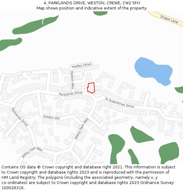 4, PARKLANDS DRIVE, WESTON, CREWE, CW2 5FH: Location map and indicative extent of plot