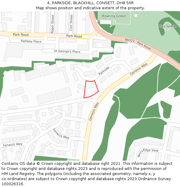 4, PARKSIDE, BLACKHILL, CONSETT, DH8 5XR: Location map and indicative extent of plot