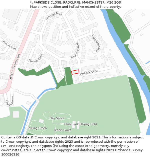 4, PARKSIDE CLOSE, RADCLIFFE, MANCHESTER, M26 2QS: Location map and indicative extent of plot