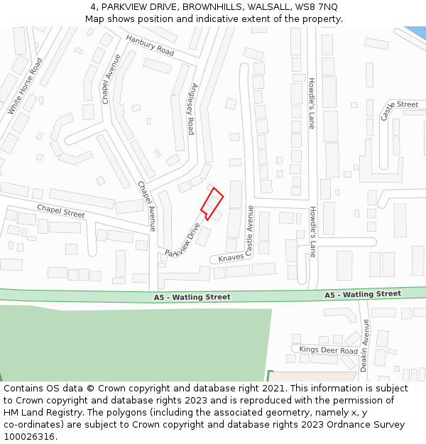4, PARKVIEW DRIVE, BROWNHILLS, WALSALL, WS8 7NQ: Location map and indicative extent of plot