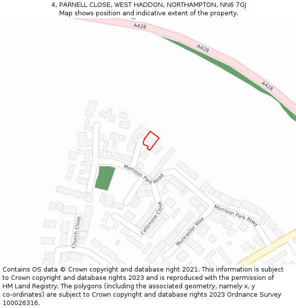 4, PARNELL CLOSE, WEST HADDON, NORTHAMPTON, NN6 7GJ: Location map and indicative extent of plot
