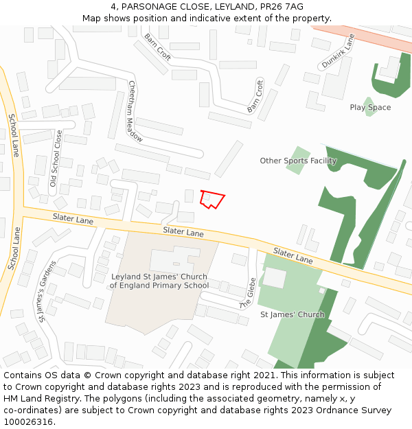 4, PARSONAGE CLOSE, LEYLAND, PR26 7AG: Location map and indicative extent of plot