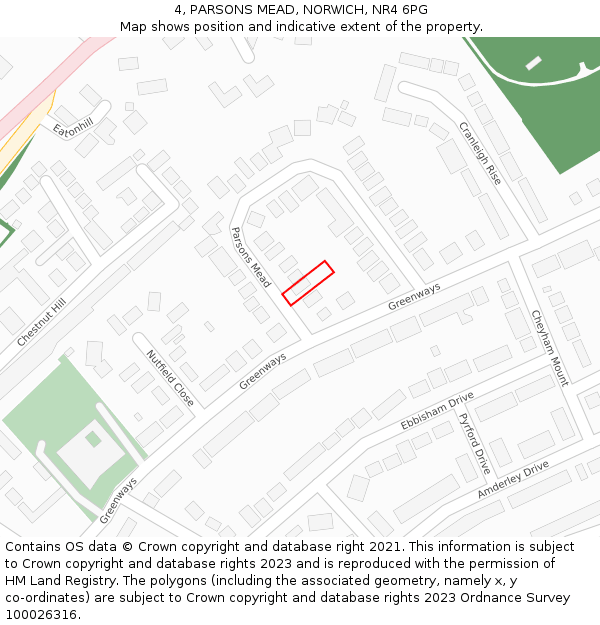 4, PARSONS MEAD, NORWICH, NR4 6PG: Location map and indicative extent of plot