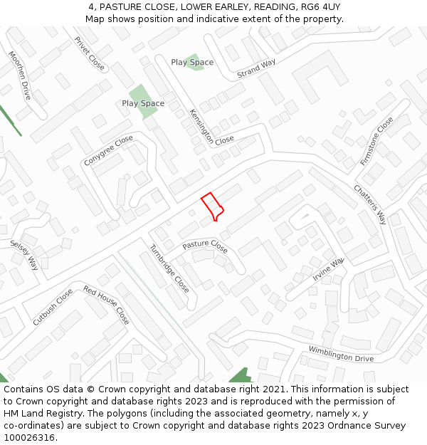 4, PASTURE CLOSE, LOWER EARLEY, READING, RG6 4UY: Location map and indicative extent of plot