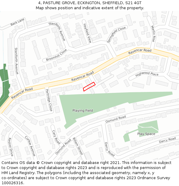 4, PASTURE GROVE, ECKINGTON, SHEFFIELD, S21 4GT: Location map and indicative extent of plot