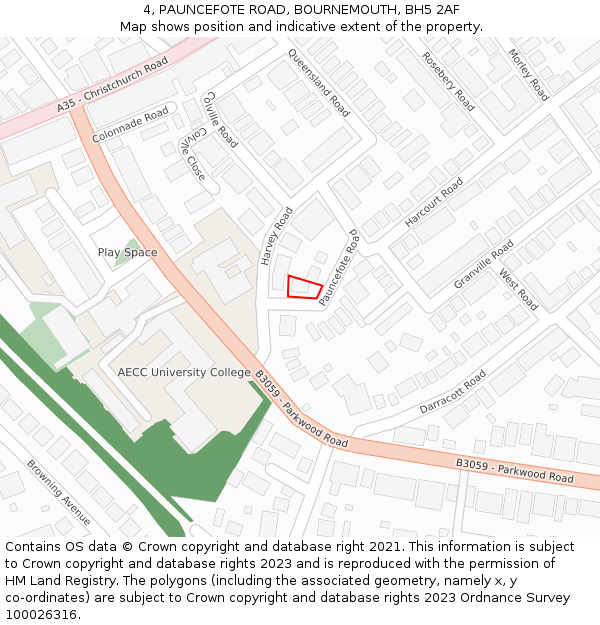4, PAUNCEFOTE ROAD, BOURNEMOUTH, BH5 2AF: Location map and indicative extent of plot