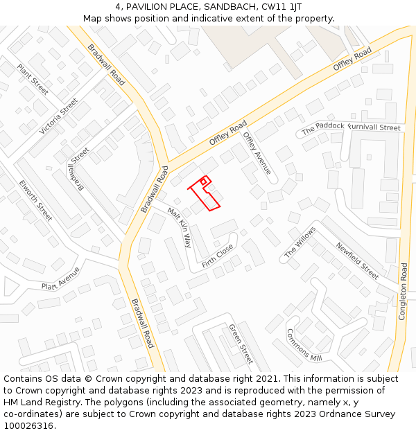 4, PAVILION PLACE, SANDBACH, CW11 1JT: Location map and indicative extent of plot