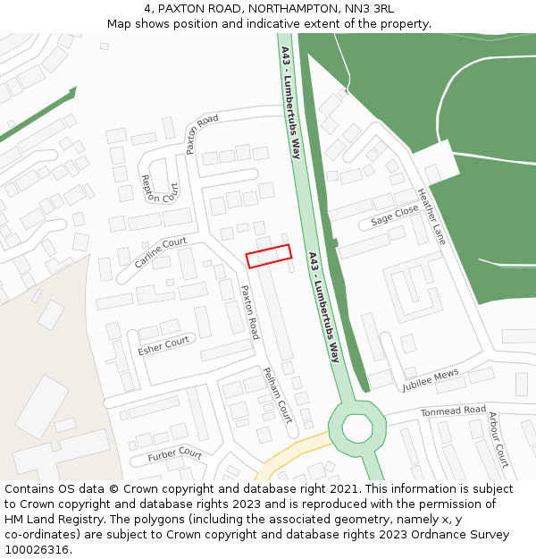 4, PAXTON ROAD, NORTHAMPTON, NN3 3RL: Location map and indicative extent of plot