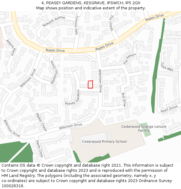 4, PEASEY GARDENS, KESGRAVE, IPSWICH, IP5 2GX: Location map and indicative extent of plot
