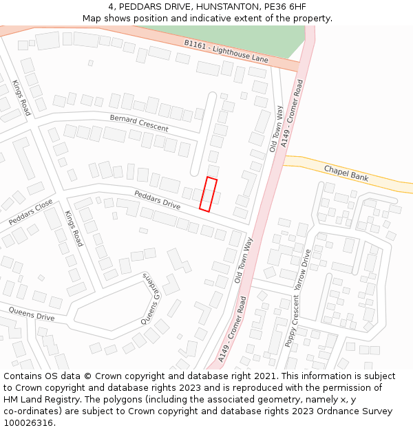 4, PEDDARS DRIVE, HUNSTANTON, PE36 6HF: Location map and indicative extent of plot