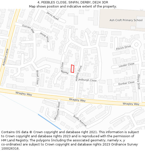 4, PEEBLES CLOSE, SINFIN, DERBY, DE24 3DR: Location map and indicative extent of plot