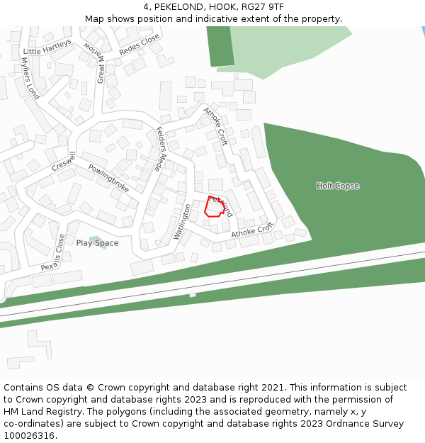 4, PEKELOND, HOOK, RG27 9TF: Location map and indicative extent of plot