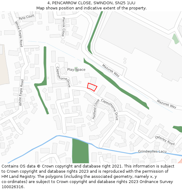 4, PENCARROW CLOSE, SWINDON, SN25 1UU: Location map and indicative extent of plot