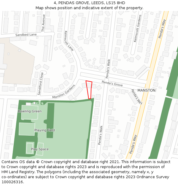 4, PENDAS GROVE, LEEDS, LS15 8HD: Location map and indicative extent of plot