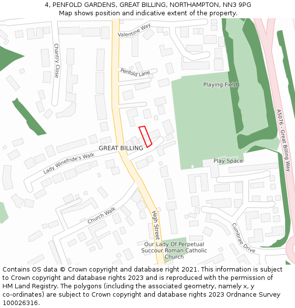 4, PENFOLD GARDENS, GREAT BILLING, NORTHAMPTON, NN3 9PG: Location map and indicative extent of plot