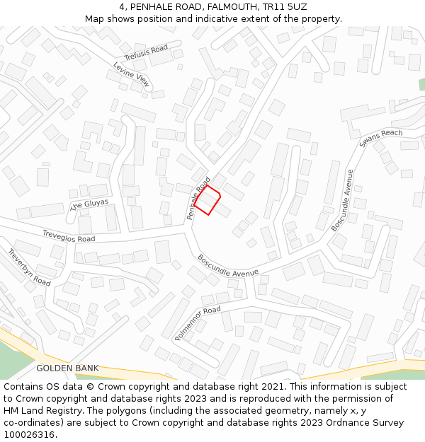 4, PENHALE ROAD, FALMOUTH, TR11 5UZ: Location map and indicative extent of plot