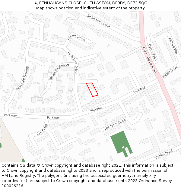 4, PENHALIGANS CLOSE, CHELLASTON, DERBY, DE73 5QG: Location map and indicative extent of plot