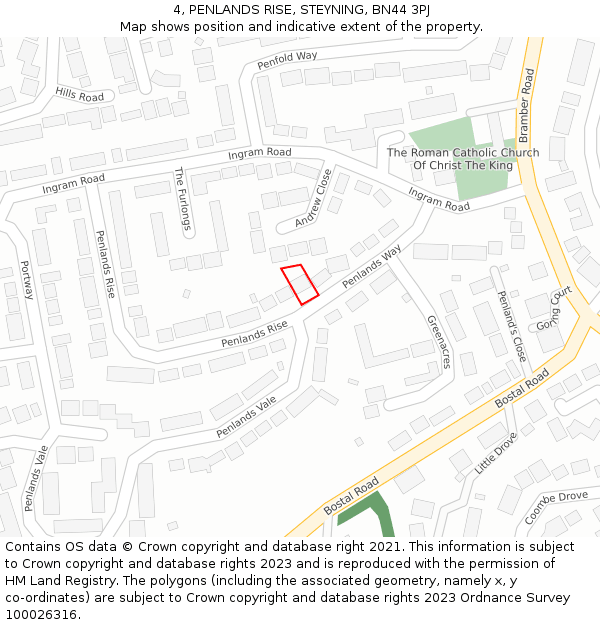 4, PENLANDS RISE, STEYNING, BN44 3PJ: Location map and indicative extent of plot