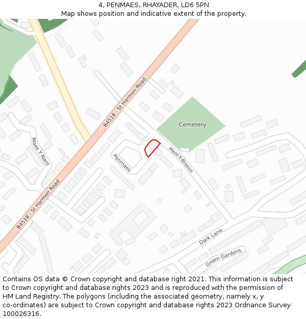 4, PENMAES, RHAYADER, LD6 5PN: Location map and indicative extent of plot