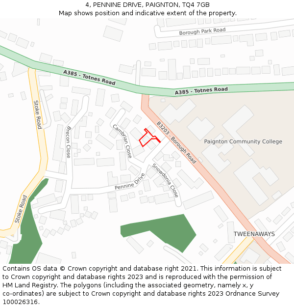 4, PENNINE DRIVE, PAIGNTON, TQ4 7GB: Location map and indicative extent of plot
