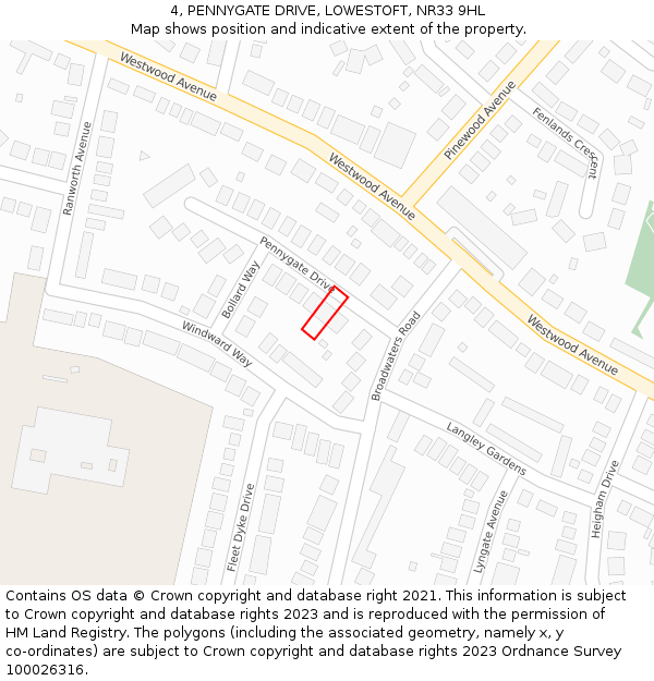 4, PENNYGATE DRIVE, LOWESTOFT, NR33 9HL: Location map and indicative extent of plot