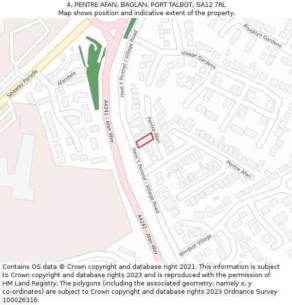 4, PENTRE AFAN, BAGLAN, PORT TALBOT, SA12 7RL: Location map and indicative extent of plot