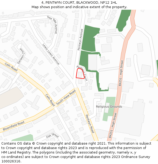 4, PENTWYN COURT, BLACKWOOD, NP12 1HL: Location map and indicative extent of plot