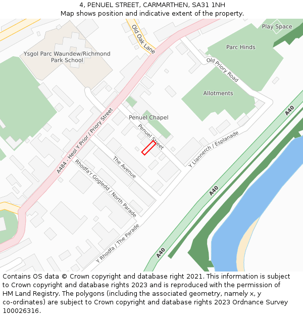 4, PENUEL STREET, CARMARTHEN, SA31 1NH: Location map and indicative extent of plot