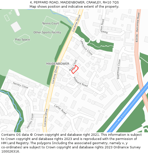4, PEPPARD ROAD, MAIDENBOWER, CRAWLEY, RH10 7QS: Location map and indicative extent of plot
