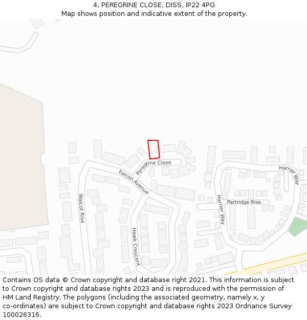 4, PEREGRINE CLOSE, DISS, IP22 4PG: Location map and indicative extent of plot