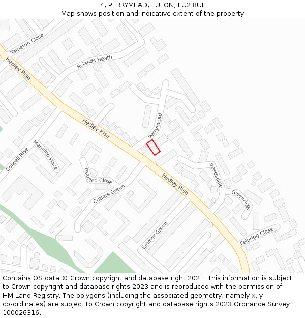 4, PERRYMEAD, LUTON, LU2 8UE: Location map and indicative extent of plot