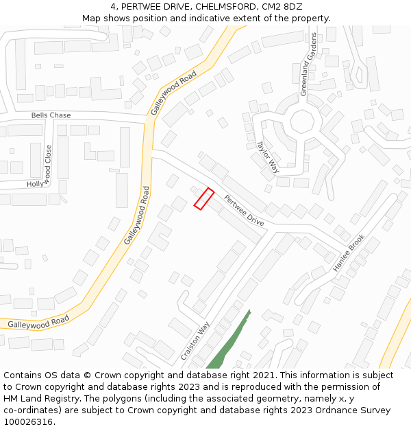 4, PERTWEE DRIVE, CHELMSFORD, CM2 8DZ: Location map and indicative extent of plot